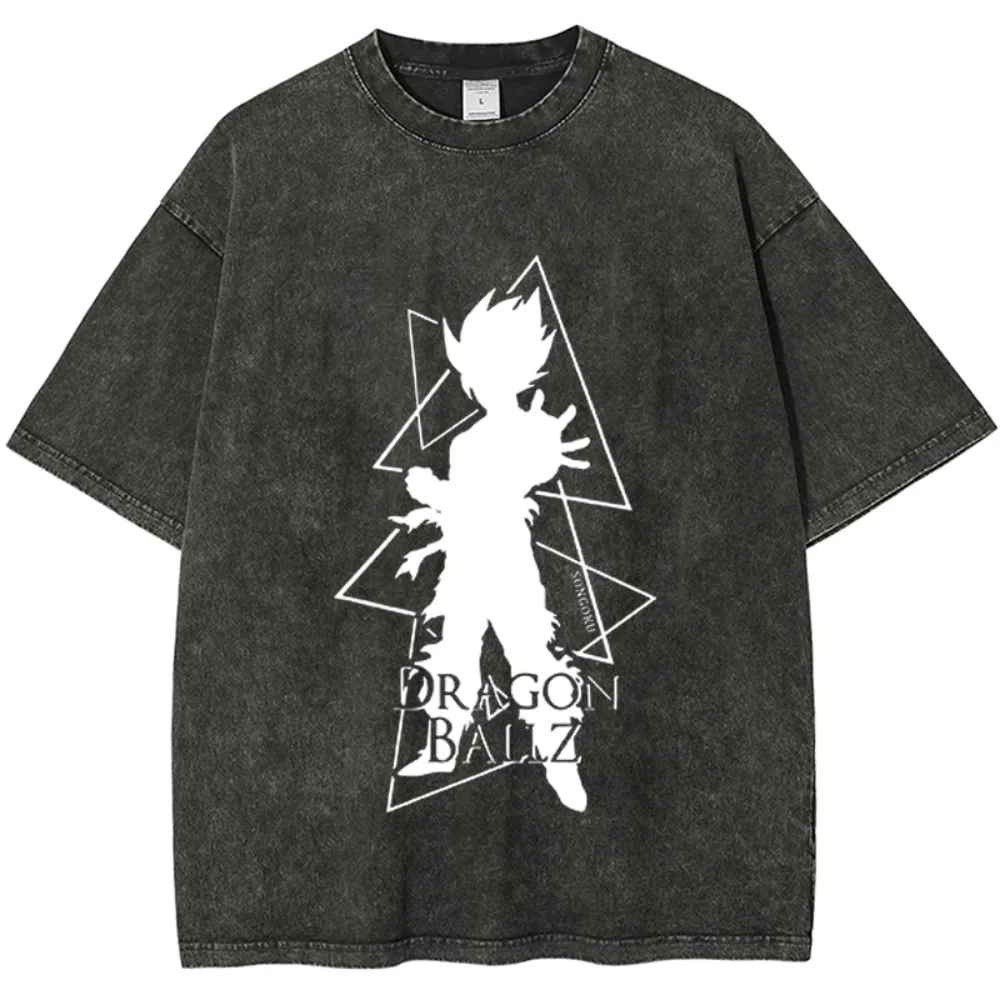 Vintage gewaschene Herren-T-Shirts Dragon Ball Goku Saiyajin Anime bedruckt Sommer Damen Übergroße Kurzarm-T-Shirts Kleidung Tops