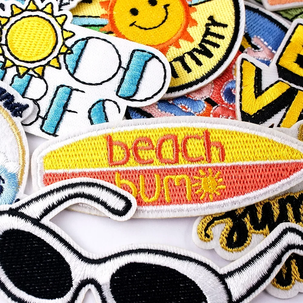 23Pcs/Lot Whale Bus Sunglasses Lemon Iron on Patches Cloth Embroidered Applique Sewing Clothes Apparel Accessories Mend Patch