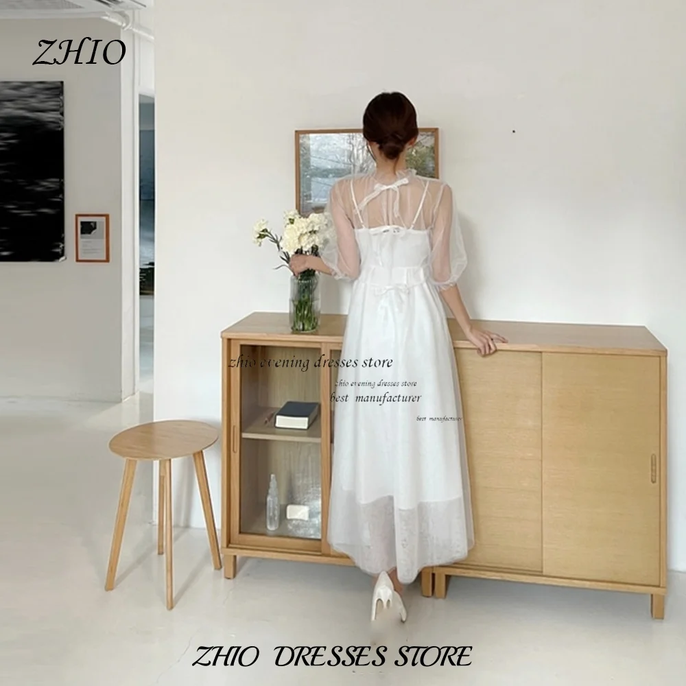 ZHIO White Korean Selfie Wedding A-line High Neck Sheer Outdoor Shooting Sleeveless Organza Customized Dresses Engagement Party