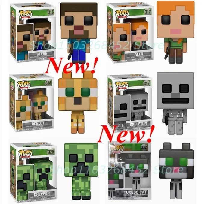 New! Funko Pop Steve #316 Alex #317 Ocelot #318 Skeleton #319 Creeper #320 Tuxedo Cat #332 Figure Collection Model Toys gifts