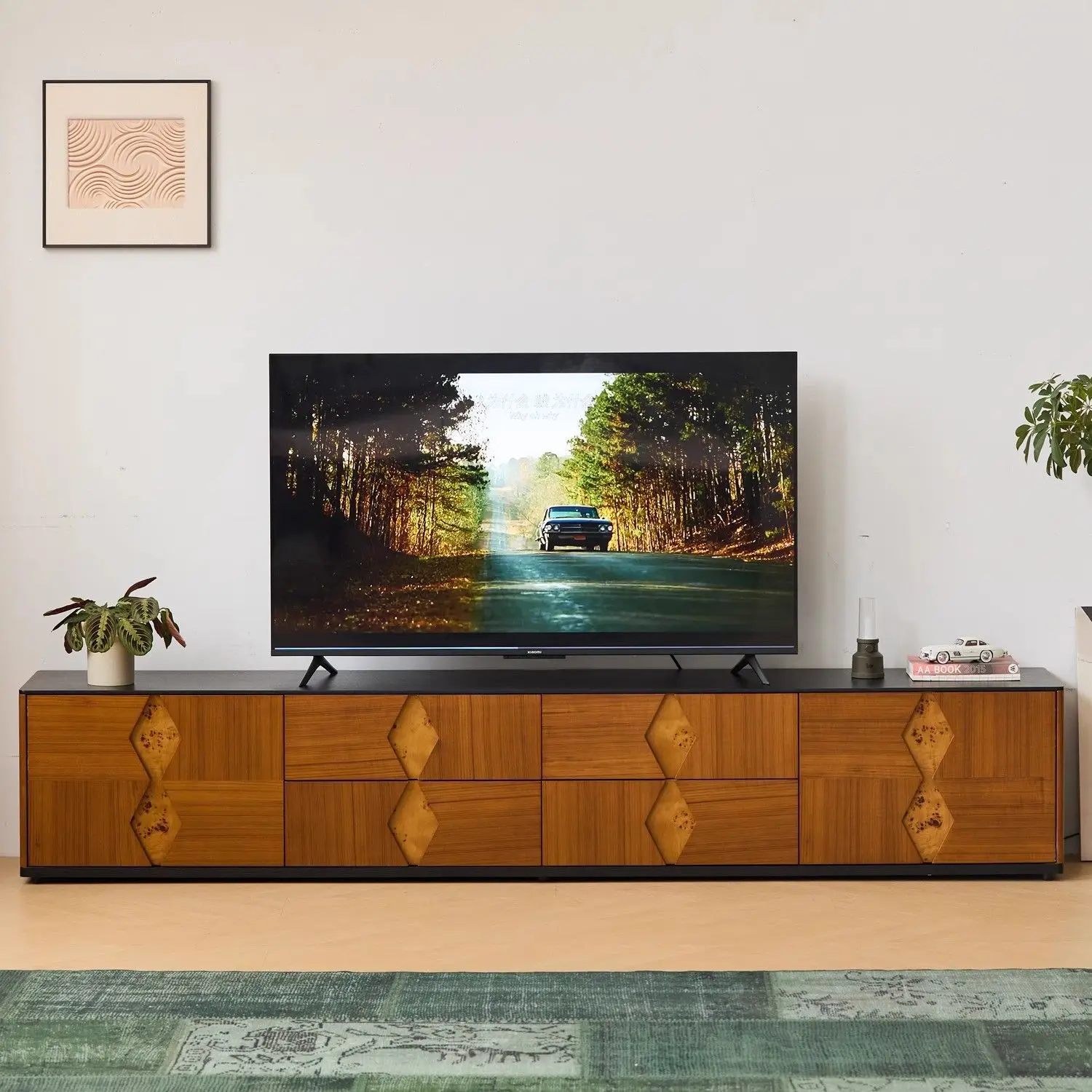 Medieval style TV cabinet Solid wood living room Floor-to-ceiling small apartment living room video cabinet
