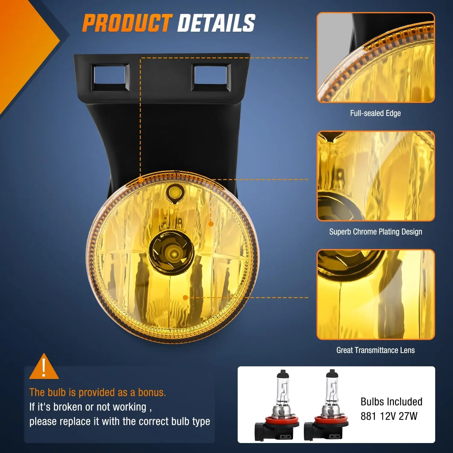 Nilight Fog Lights Assembly Compatible with 1994 1995 1996 1997 1998 1999 2000 2001 Dodge Ram 1500 2500 3500 2002 RAM 2500 3500 Pick Up Truck Amber w/881 12V Halogen Bulbs