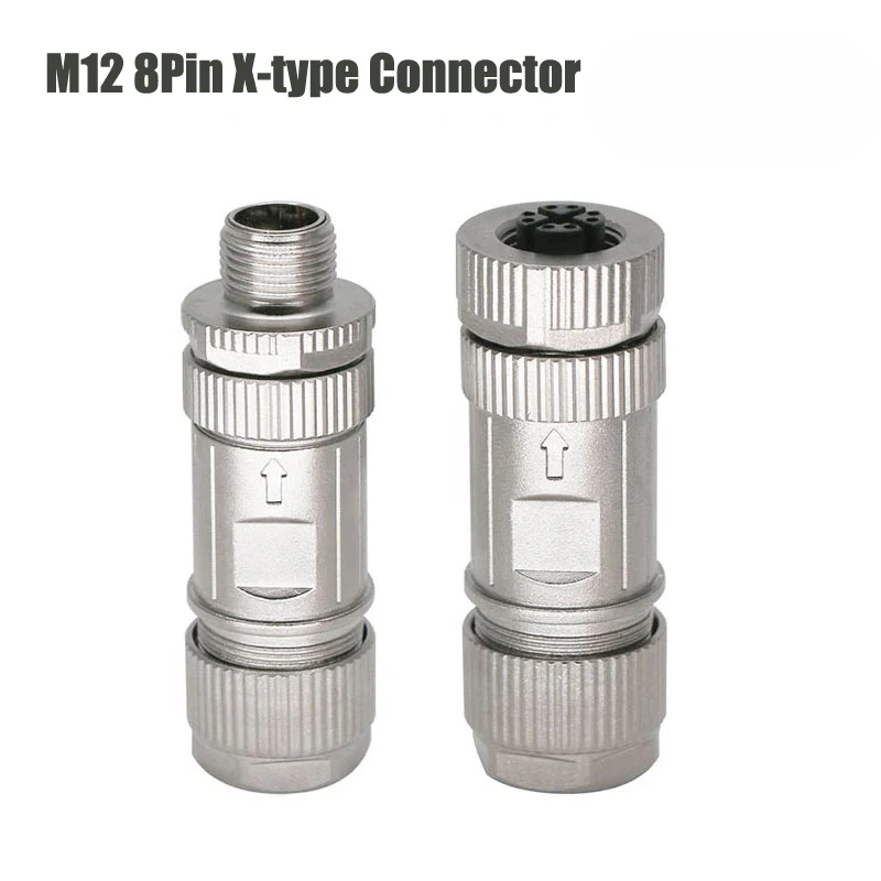 

M12 8Pin X-type Connector Waterproof IP67 Ethernet Aviation Plug All Metal Welding Crimping Type Assembling Detachable Connector