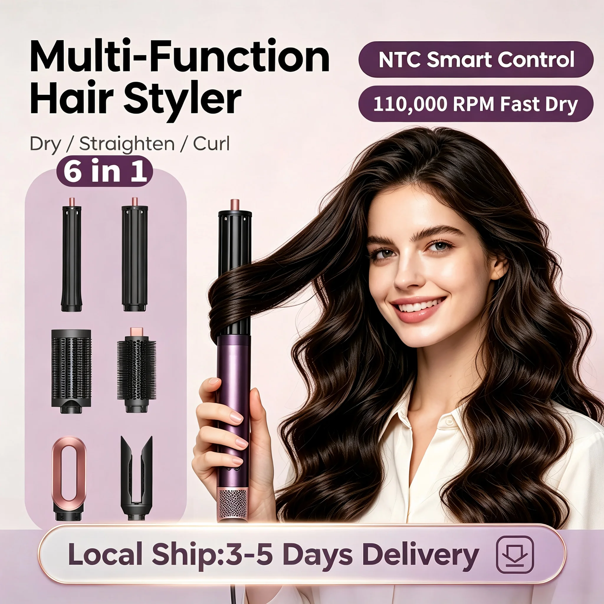 SenCiciMen 6-in-1 Luftstyler & Haartrockner mit Auto-Wrap-Lockenwickler, Warmluftbürste und Glättbürste für schnelles Trocknen, Locken, Volumen, glatte Blowouts und Frizz-Kontrolle – Styling-Tool