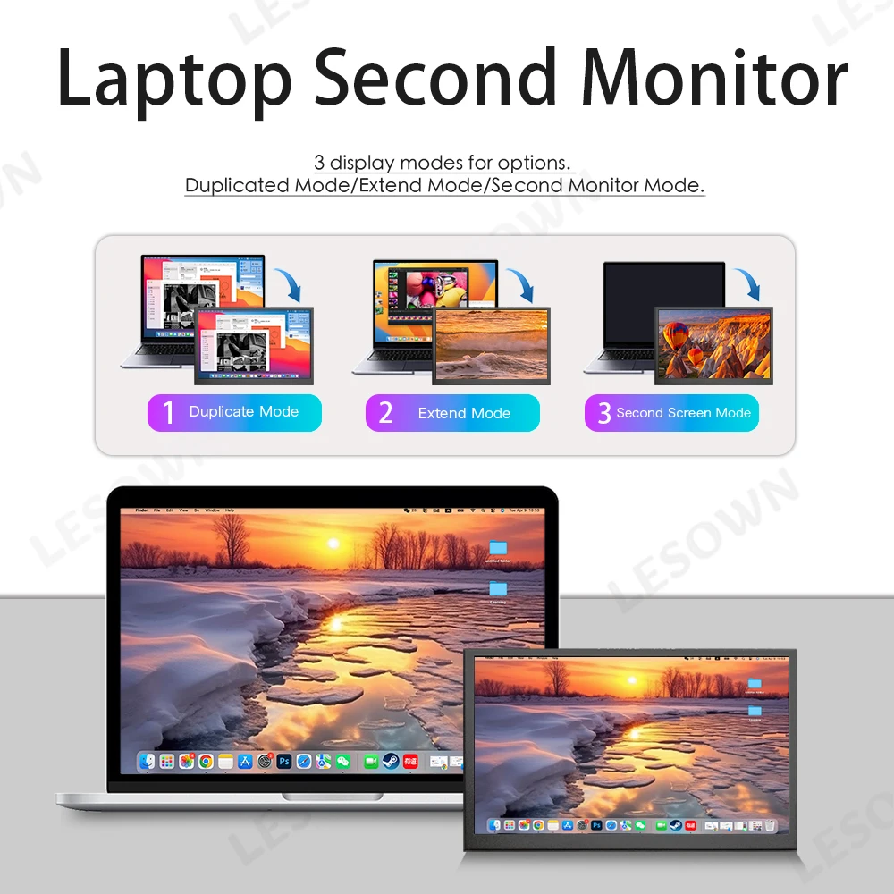 LESOWN 10.1 Inch Console Touch Screen No Driver Needed Gaming Monitor 2.5k Portable Display Type-C Plug and Play Black Panel