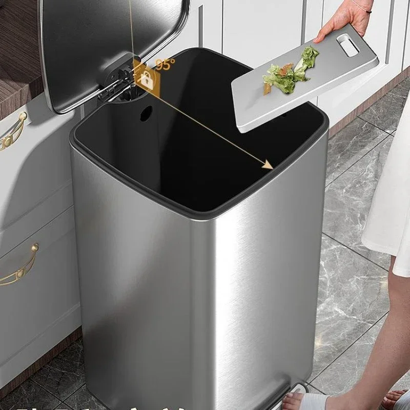 Kitchen trash can household new stainless steel foot-pedal large living room with lid light luxury large-capacity paper basket