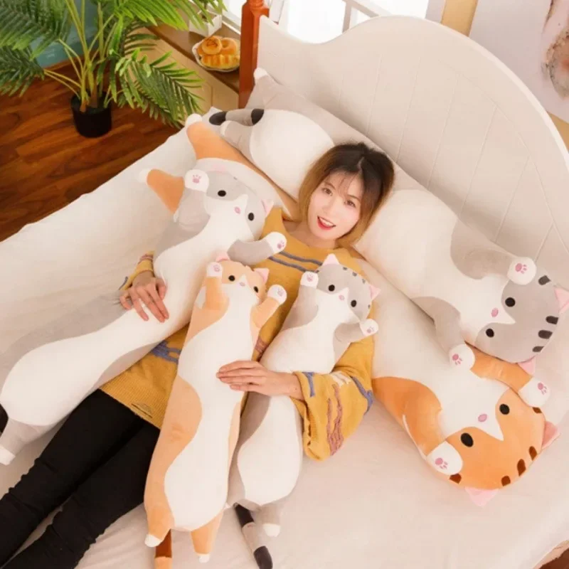 Long Cat Body Plush Pillow Creative Cute Animal Stuffed Cushion Soft Sofa Cat Decorative Throw Pillow Leg Sleeping Large Cushion