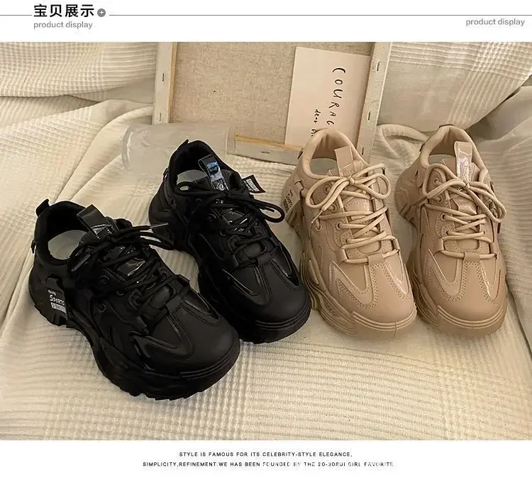 2026 Plateau-Sneaker für Damen Frühling Herbst Neue Chunky-Plateau-Sportschuhe für Damen Modische Dicksohlen-Sneaker aus PU-Leder – Detail 19