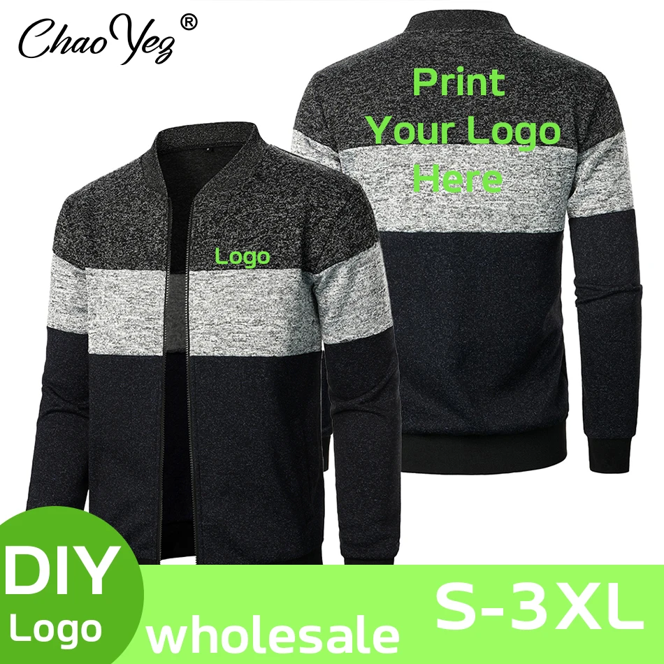 

Custom Logo Men Hoodies Zipper Stand Collar Long Sleeve Autumn Streetwear Male Cardigan Patchwork Coat Dropshipping Wholesale