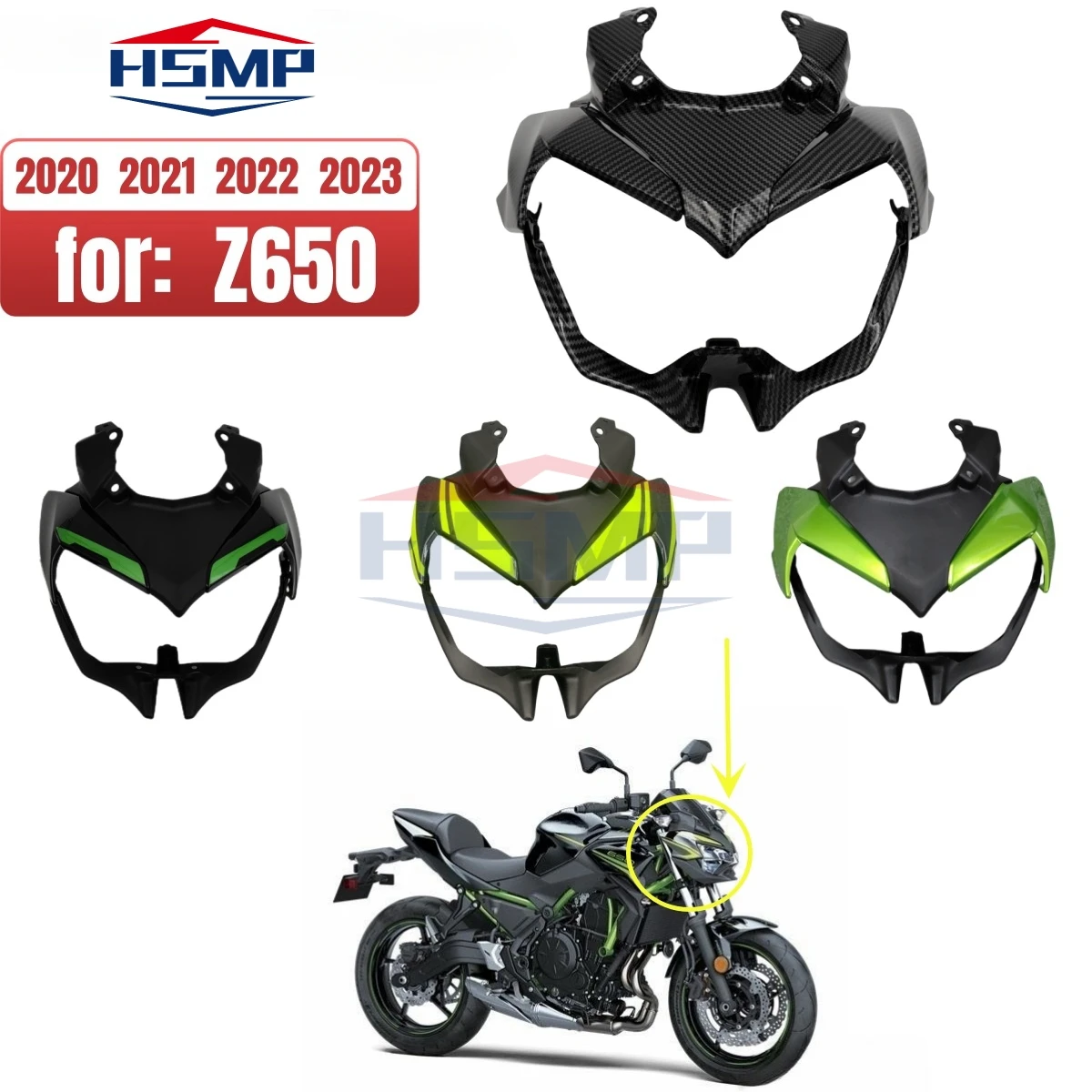 

Front Light Fairing Upper Nose Cover Guard Front Turn Signal Bracket Headlight Lower Panel For Kawasaki Z650 2020 2021 2022 2023