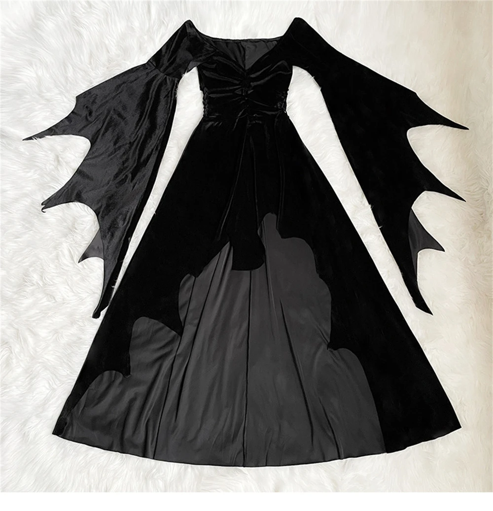 Gothic Halloween Witch Costume Women Sexy Black Dress Vampire Carnival Party Cosplay Outfits Female Role-playing Fancy Dress-up