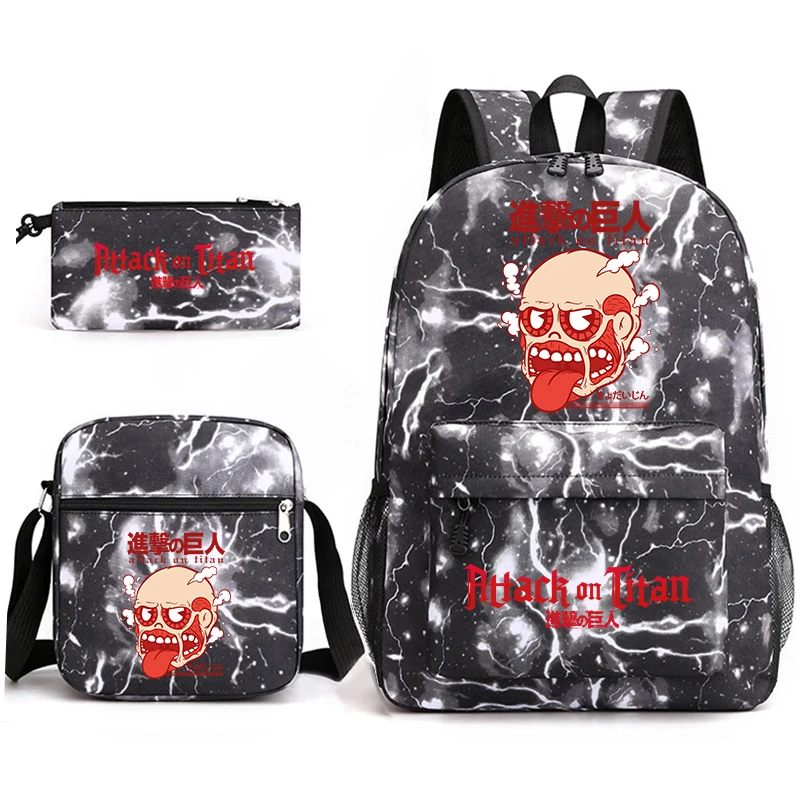 Attack on Titan Anime Print Student Backpack Set Casual Daypack with Pencil Case for Boys Girls School Bag Trio