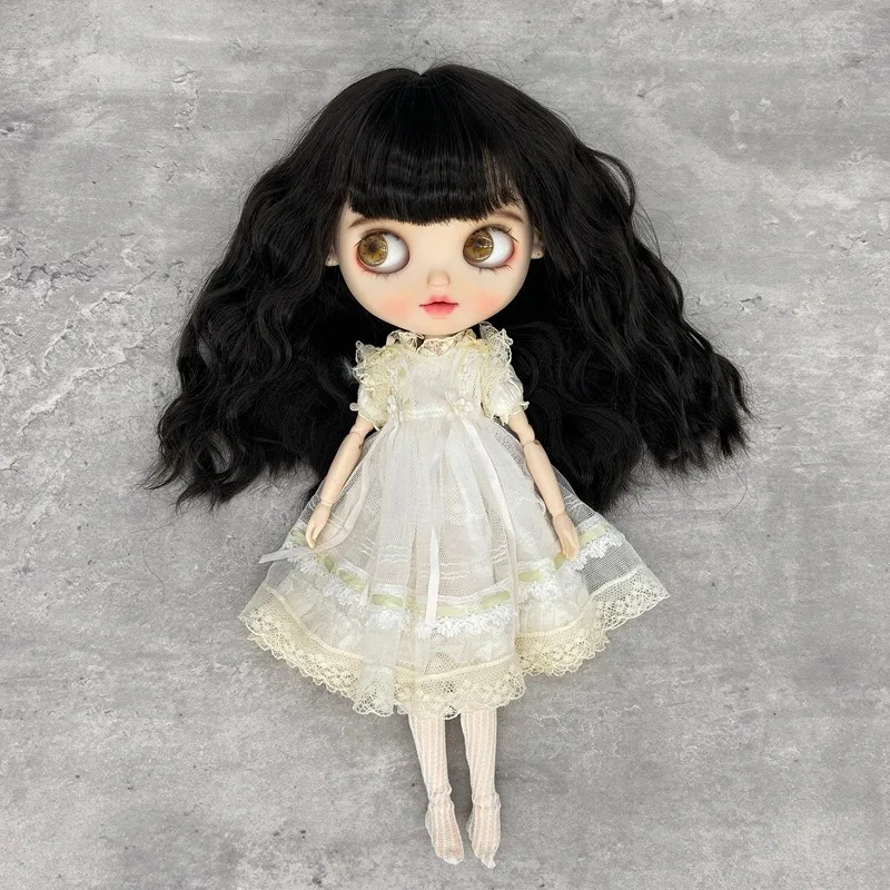 BJD Doll Wig Blythe Doll Wig with Bangs and Long Curly Hai DIY Wig Head Cover Wig Accessories Dress Up Toy