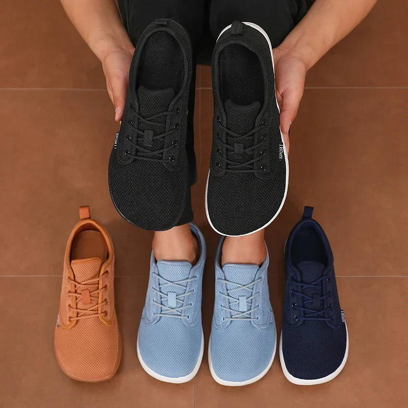 Wide Toe Men Shoes Breathable Knitted Mesh Comfortable Barefoot Casual Versatile Soft Sole Wide Last Shoes Walking Shoes 2025