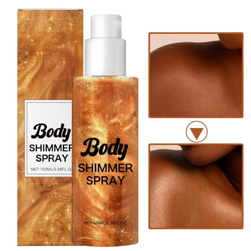 Spray brillante para el cuerpo, resaltador brillante de bronce, brillo corporal, aceite iluminador Facial, brillo corporal, ropa para el cabello, polvo brillante