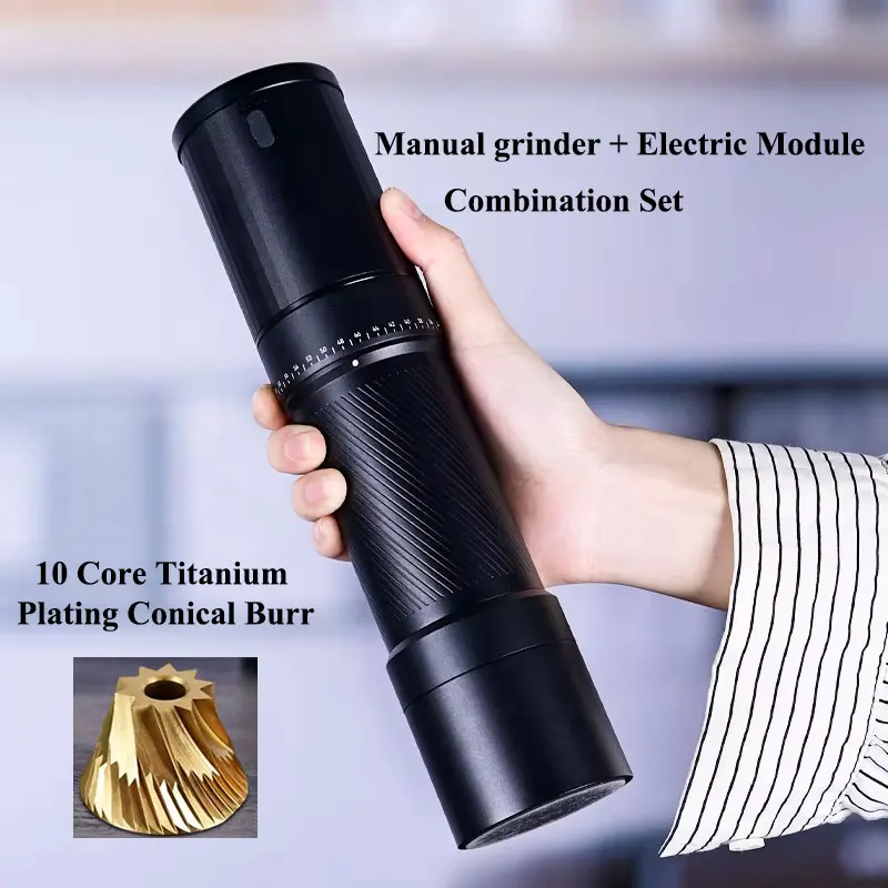 10 Core Titanium Plating Conical Burr Grinder Set CAFOVO MG138C Manual Coffee Grinder and Rechargeable Auxiliary Grinding Motor