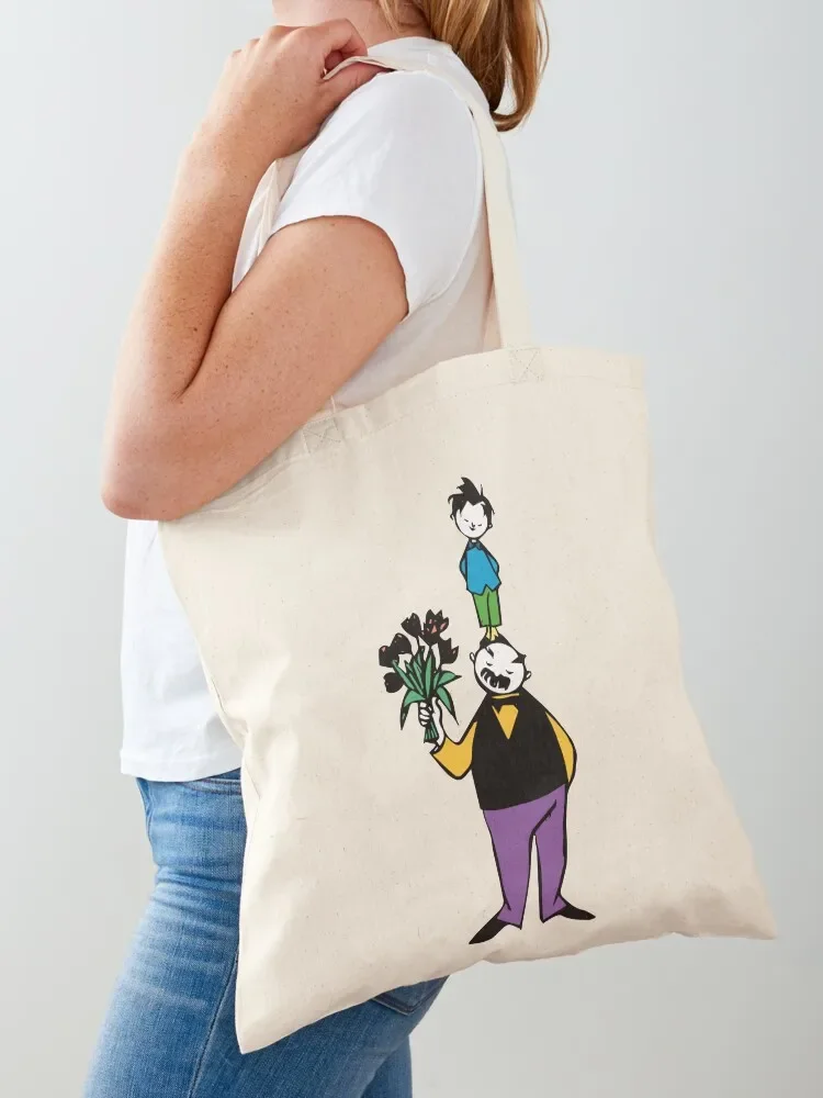 who gallantly hand over a bouquet of flowers. In colored clothing they shine on a colorful background and spread a goo Tote Bag