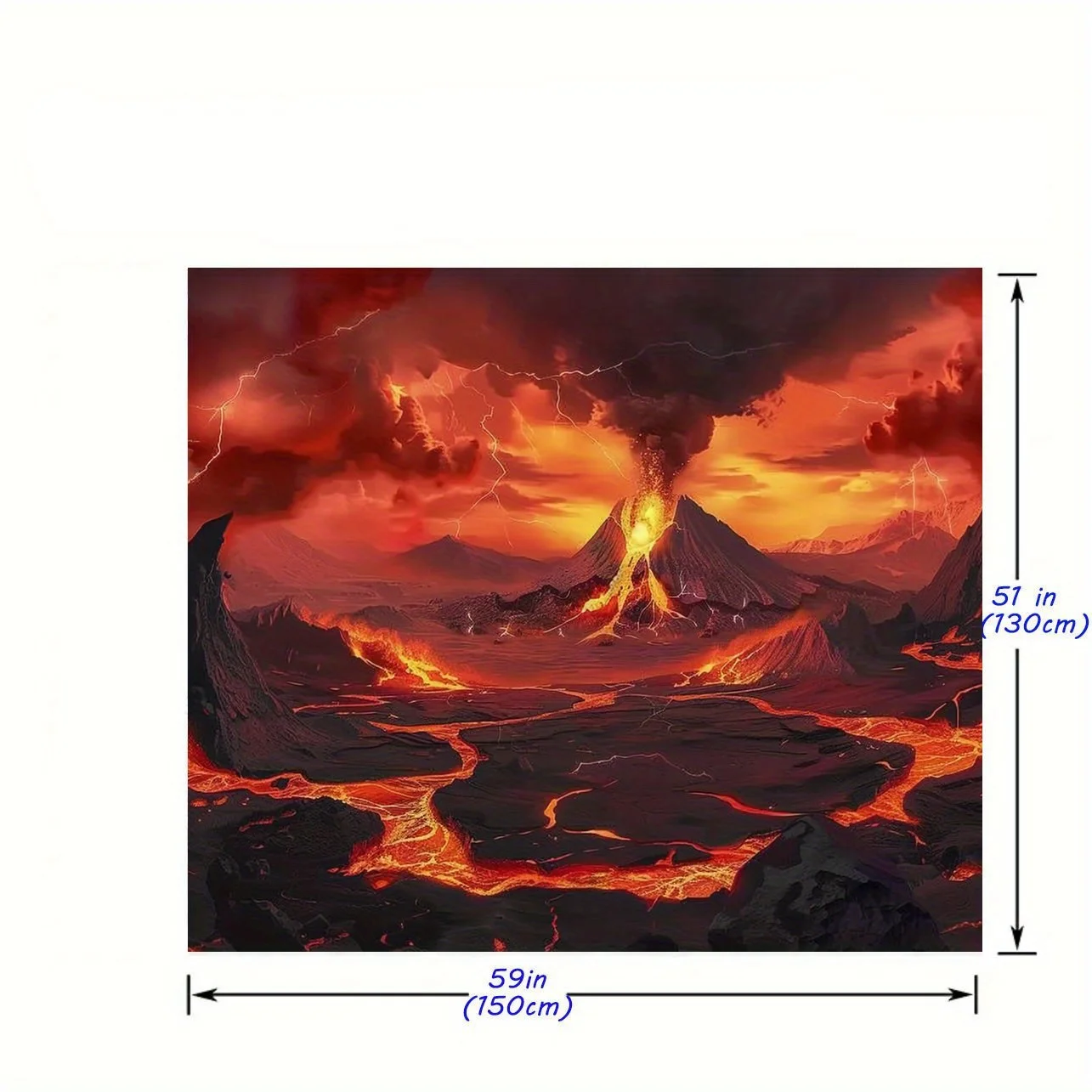 Erupting Volcano Lava Flow Lightning Storm 2D Flat Tapestry Backdrop For Game Room Decor Nature Disaster Wall Hanging Art