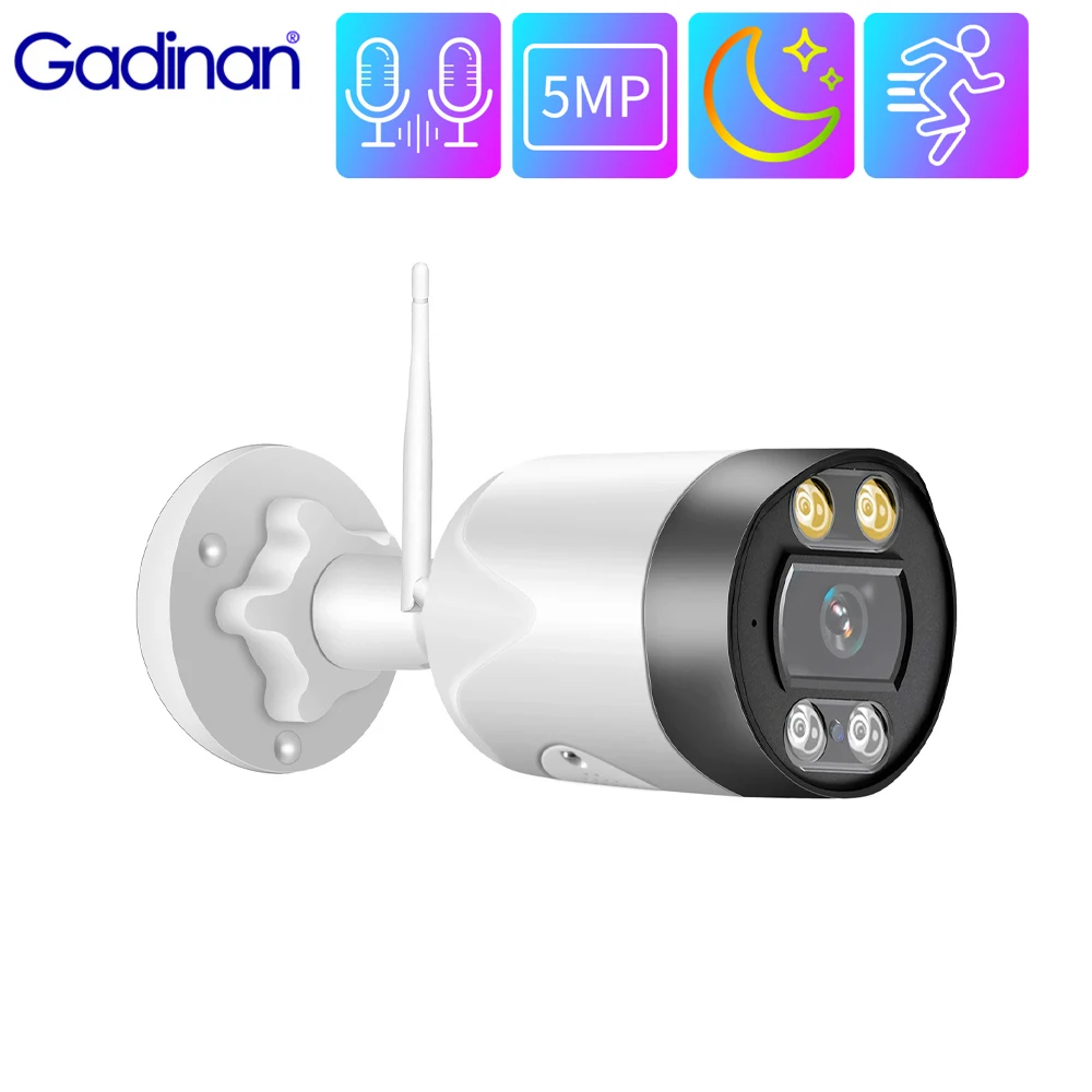 Gadinan 5MP WiFi IP Camera  Outdoor Waterproof 1080P Bidirectional Audio Security Monitoring Color Night Vision CCTV Email Alert