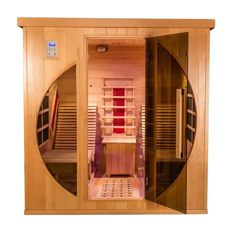 Deluxe Wooden Far Infrared Sauna Room with Lounger Full Spectrum Steam Room