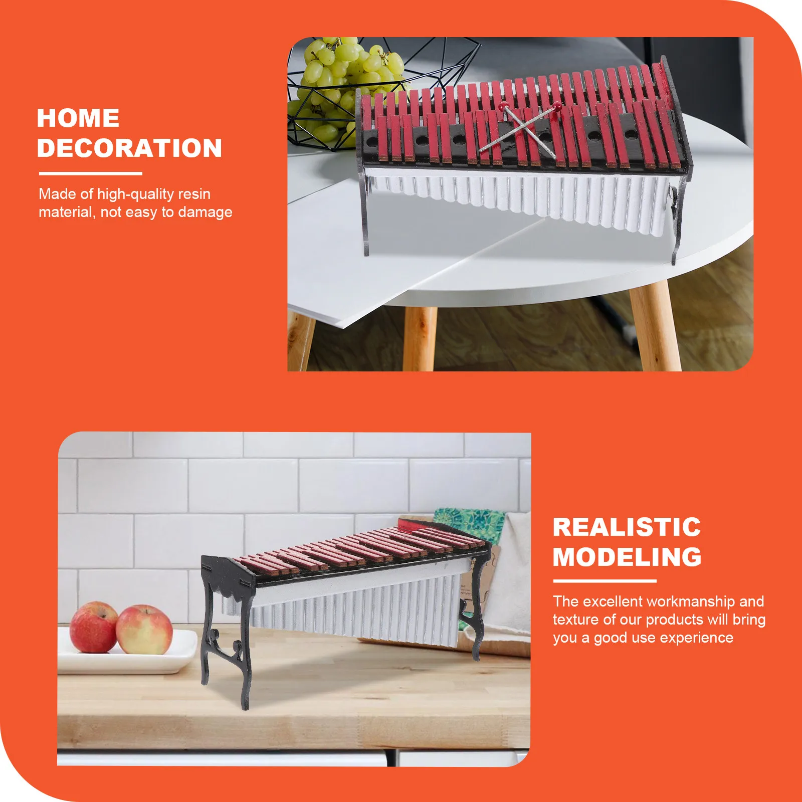 

1Set Mini House Marimba Ornament Resin Miniature Musical Instrument Desktop Decoration Mini Landscape Craft Marimba Ornament