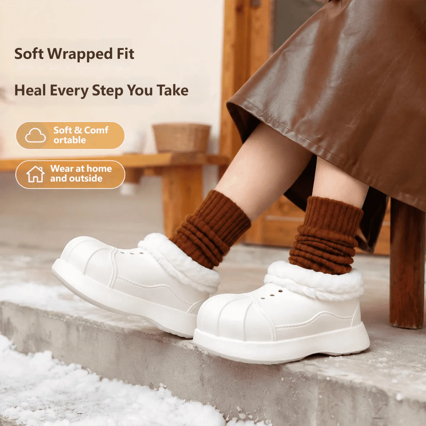 Unisex Winter Ankle Cotton Slippers Waterproof EVA Plush Fleece Lined Thick Platform Non‑Slip Slipper Boots for Indoor Outdoor D