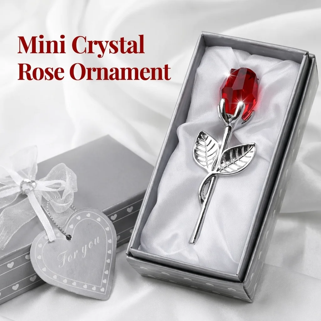 1pc Mini Crystal Rose Ornament 4 Colors Wedding Birthday Valentine’s Day for Mom Girlfriend Wife Desk Office Living Room Decor