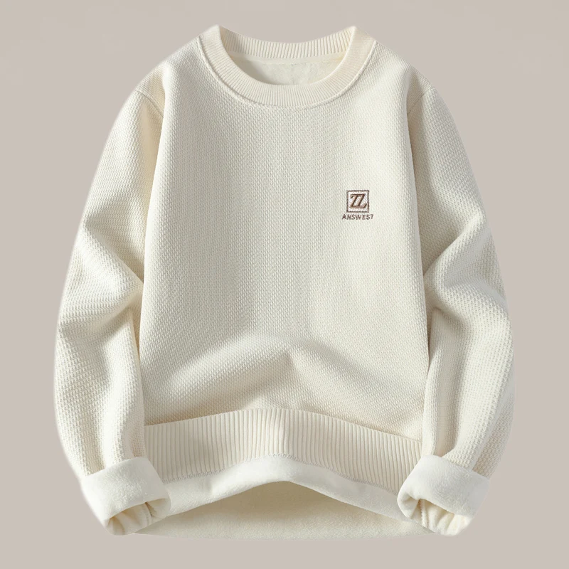 

Teenage Men's Casual Fce Lined Thiened round Ne Knitted Sweater Faionable Versatile Base Layer Winter Warm Long Sve