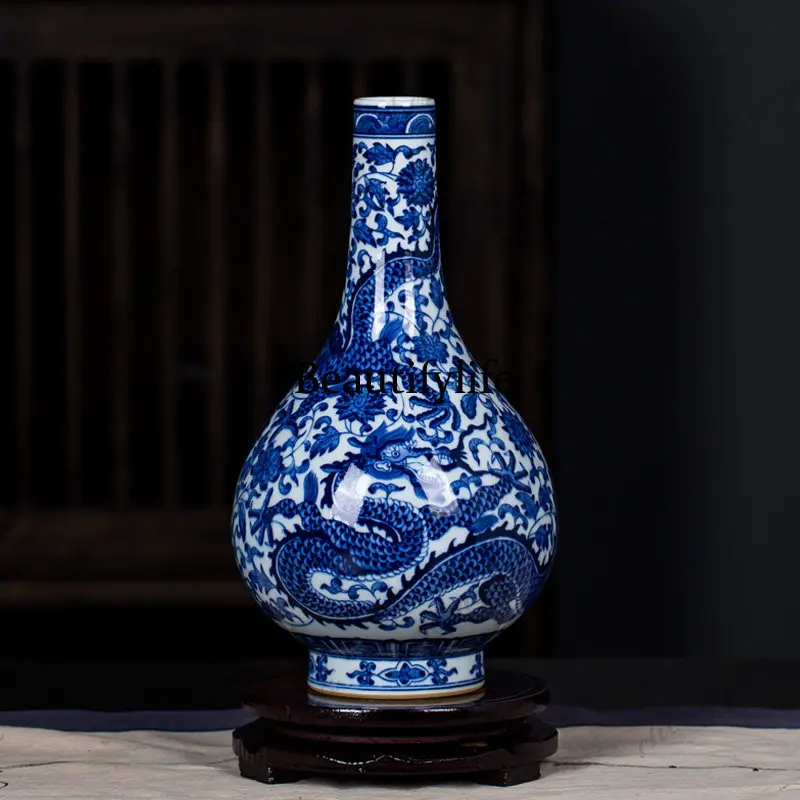 A68 Jingdezhen ceramics blue and white porcelain vase Buddha, for Buddha household use, vase