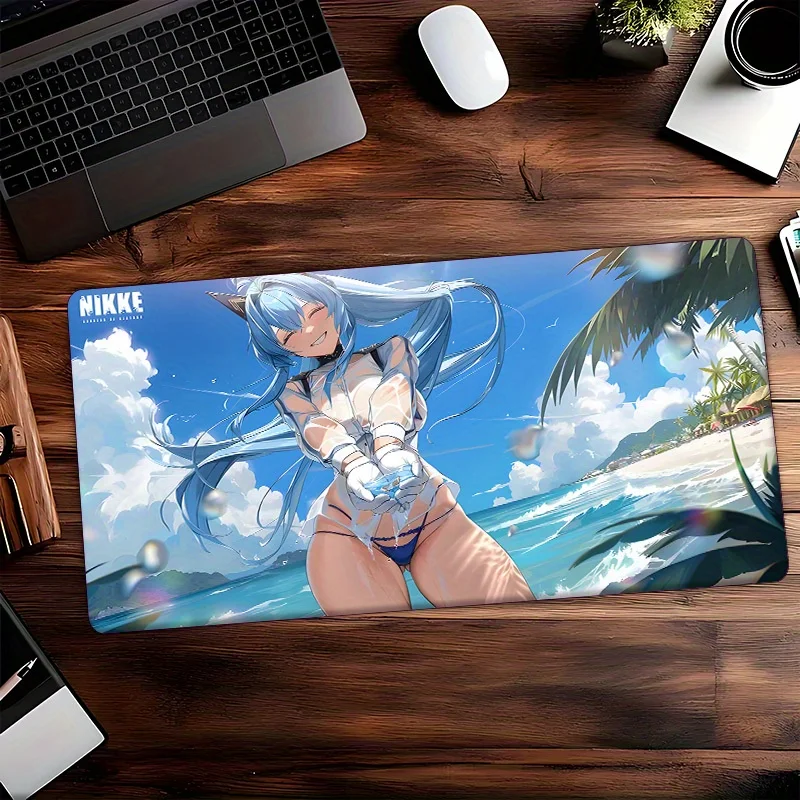 لوحة ماوس ألعاب Victory Goddess Nikki Anime - قاعدة مطاطية كبيرة غير قابلة للانزلاق، تصميم مشهد شاطئ نابض بالحياة، سجادة مكتب متينة للكمبيوتر الشخصي #3