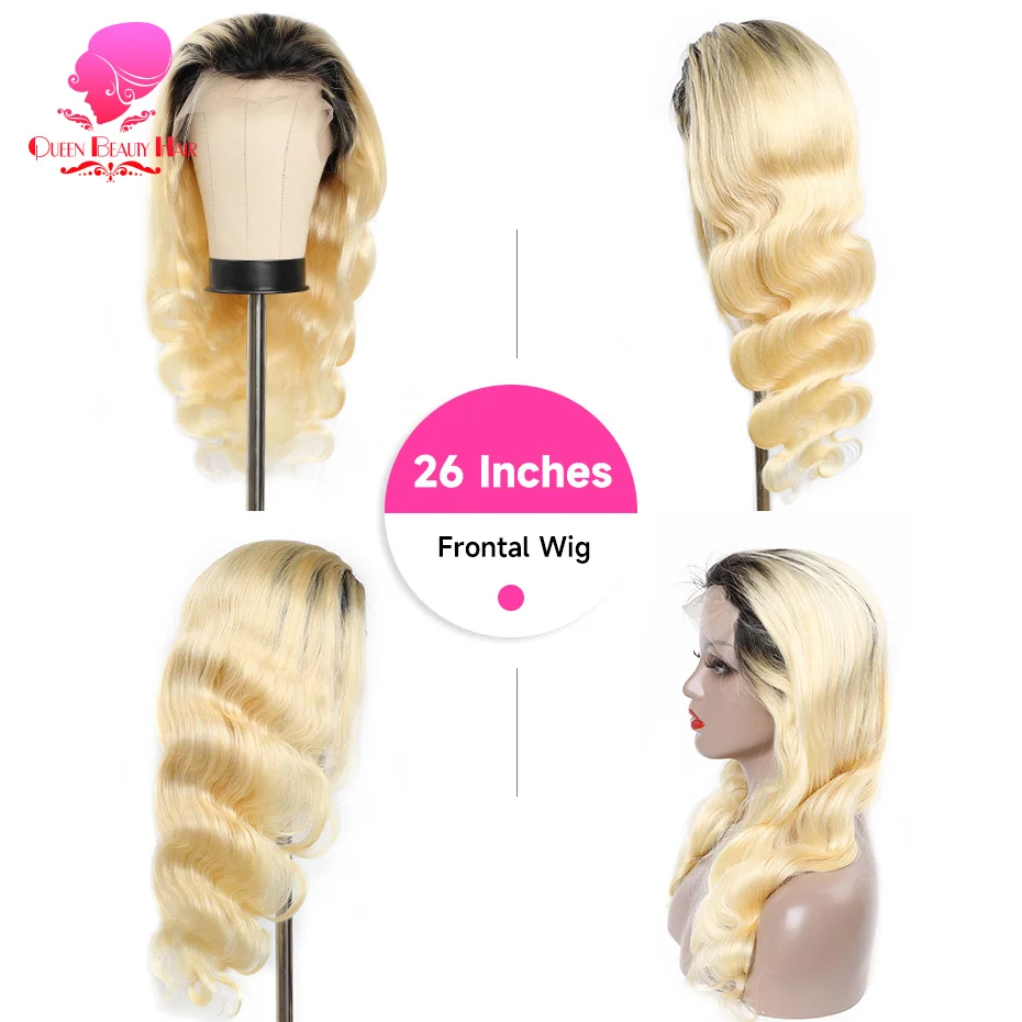13x6 Full Lace Frontal Perücke aus Echthaar, 1B 613 Ombre Blonde Perücke mit dunklen Ansätzen, peruanische Body Wave Lace Front Echthaarperücken für Frauen – Detail 14