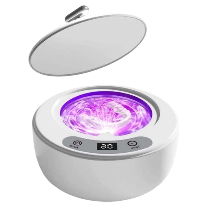 【A97Z】Ultrasonic Retainer Cleaner Machine With UV Light And Timer Portable For Dentures Aligners EU PLUG Silver Jewelry Cleaning