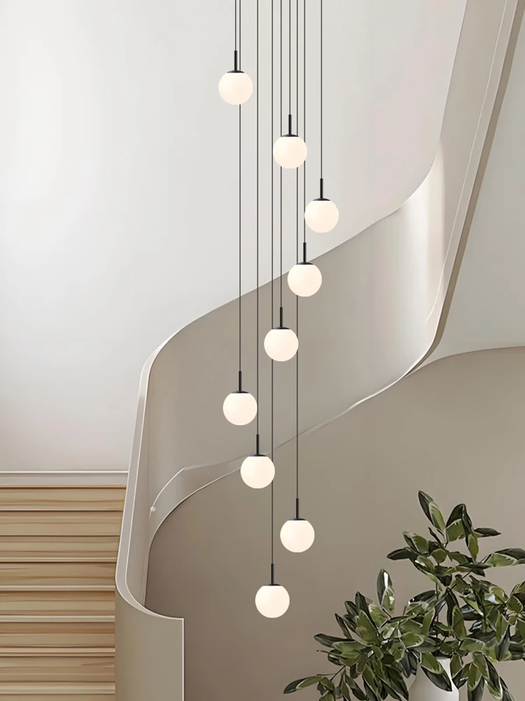 LED Nordic Style Spherical Chandelier Villa Hanging Stairs Pendent Lamp Living Room Ceiling Light Bedroom Light Indoor Lighting