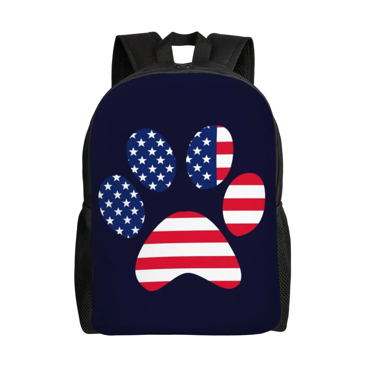 American Flag USA Patriotic Dog Paw Print Backpacks for Women Men Water Resistant College School Bag Print Bookbag