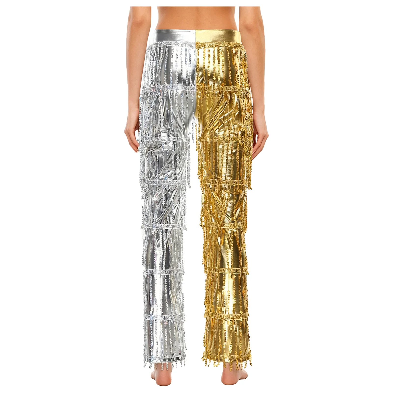 إمرأة اللاتينية تشاتشا الرقص السراويل طماق لامع لامع المتدرج شرابة نحيل السراويل الطويلة قاعة الرقص ديسكو التانغو السالسا ملابس رقص #2