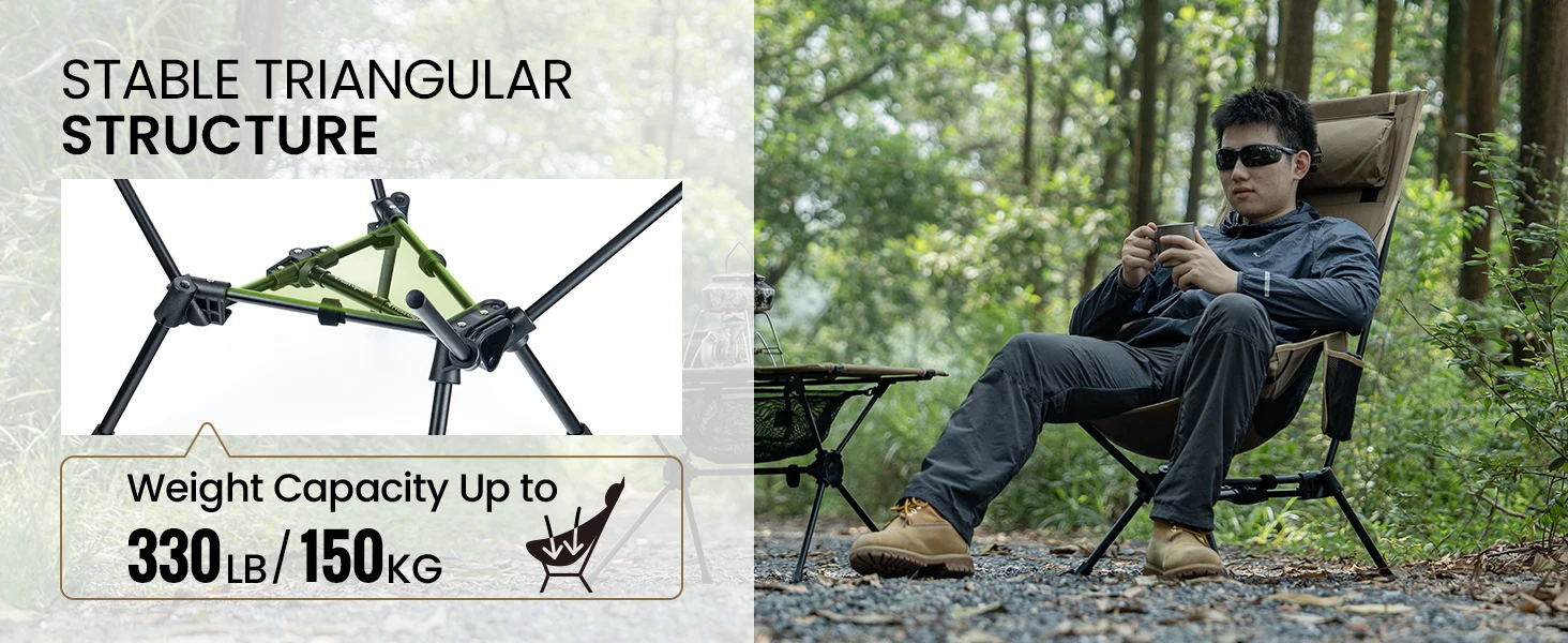 OneTigris Tigerblade Klappbarer Campingstuhl 330LB Übergroßer Tragbarer Outdoor-Stuhl zum Angeln, Wandern, Backpacking, Garten- und Picknickgebrauch – Detail 3