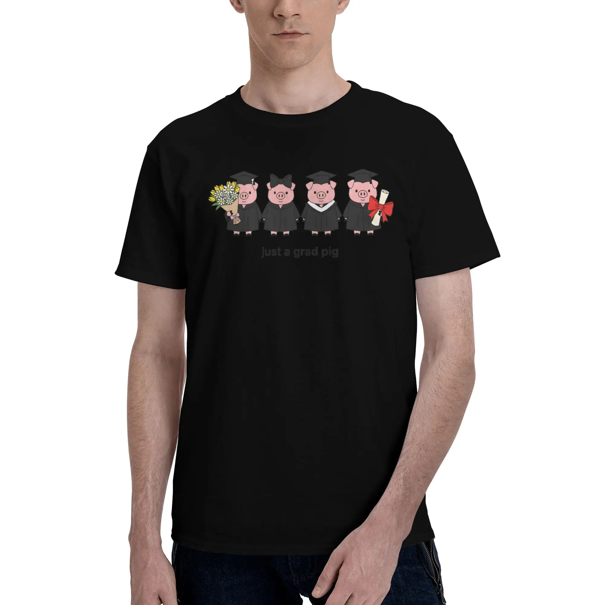 Just a Grad Pig Graduation Piglet Diploma Funny Graphic 100% Cotton T-Shirt class of 2026 Tees Tops For Men
