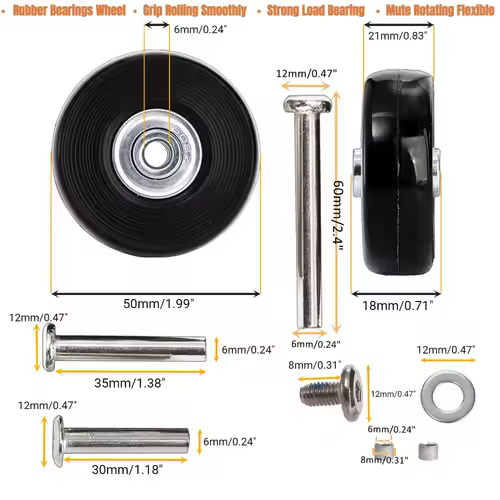 Silent Suitcase Wheels Rubber Trolley Luggage Casters High-Quality Durable Travel Bag Wheel Repair Accessories for Quiet Rolling - Image 2