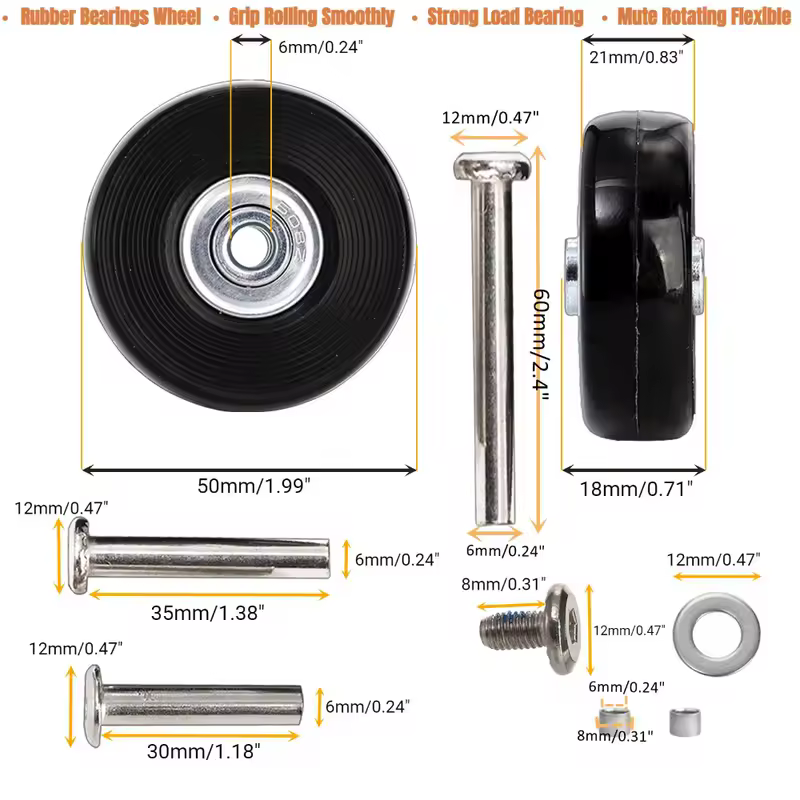 Silent Suitcase Wheels Rubber Trolley Luggage Casters High-Quality Durable Travel Bag Wheel Repair Accessories for Quiet Rolling - Image 2