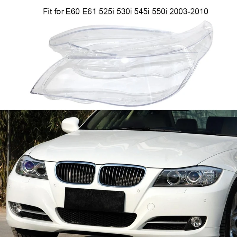 

2X Car Headlight Lens Glass Lampcover Cover Lampshade Bright Shell For -BMW E60 E61 2003-2010 Right & Left