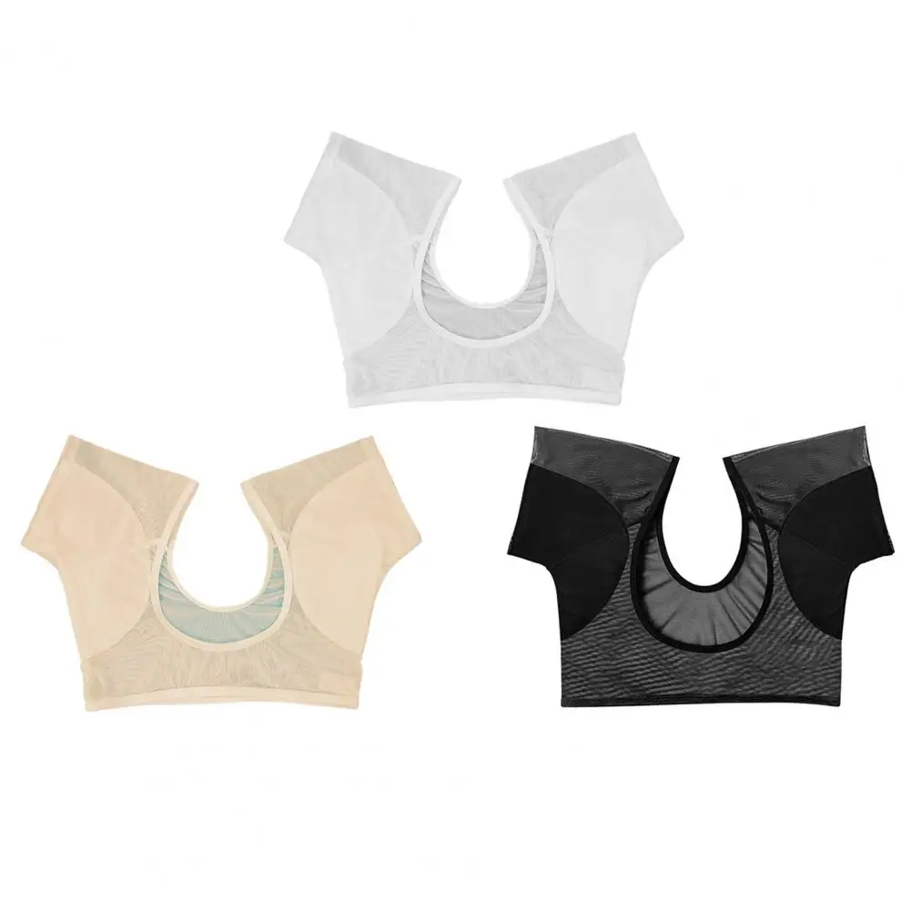 Transparent Mesh Ultra-thin Vest Absorbent Deodorant Pad Women T-shirt Washable Sweat Proof Under Top With Underarm Sweat Pads