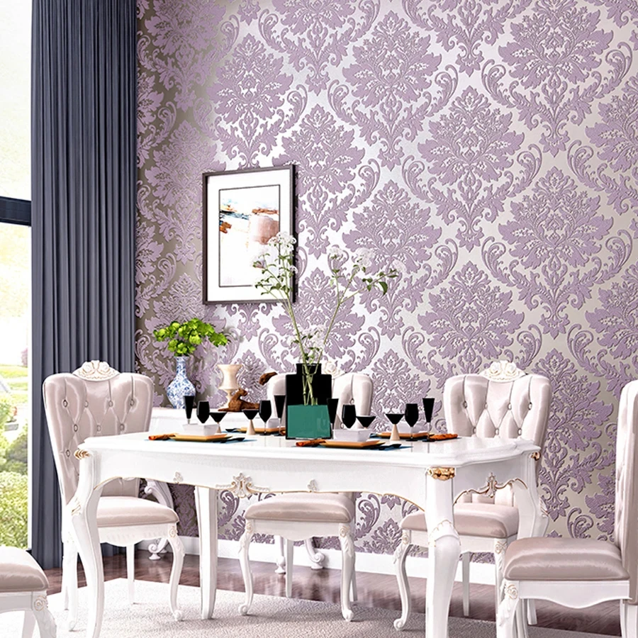 European 3D Relief Embossed Damask Wallpaper Bedroom Living room Background Floral Pattern 3D Textured Wall Paper Home Decor