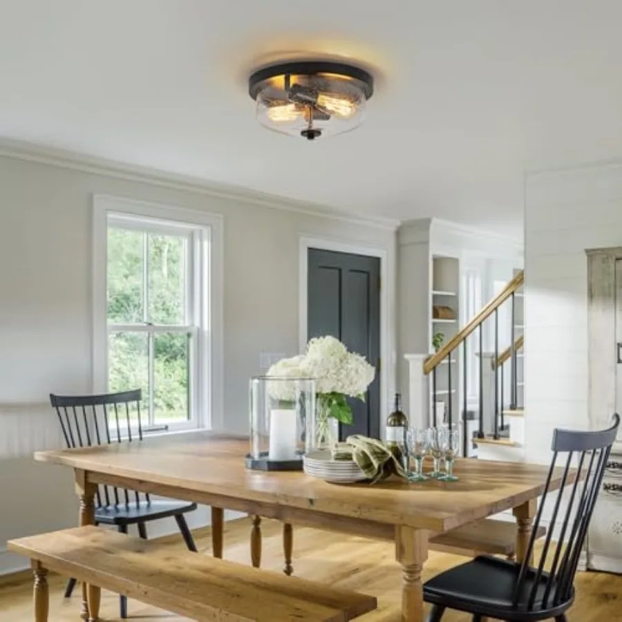 Flush Mount Ceiling Light Farmhouse Outdoor Porch Light Fixtures With Seeded Glass Shade, for Kitchen Hallway Foyer view 6