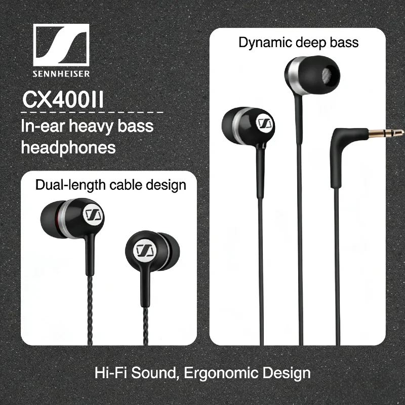 Проводные наушники-вкладыши Sennheiser CX 400II, Hi-Fi стереофонические наушники с шумоподавлением и микрофоном для смартфонов и ноутбуков Проводные наушники-вкладыши Sennheiser CX 400II, Hi-Fi стереофонические наушники с шумоподавлением и микрофоном для смартфонов и ноутбуков