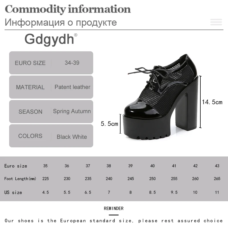 Gdgydh Spring Summer High Heeled Platform Pumps Air Mesh Breathable Ladies Party Shoes Lace Up Closed Toe Black White