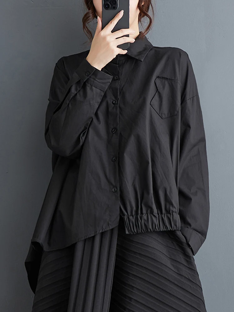 Asymmetrical Black Vintage Oversized Shirt Women Long Sleeve Loose Casual Blouse Top Fashion Clothing New Spring Autumn 2024