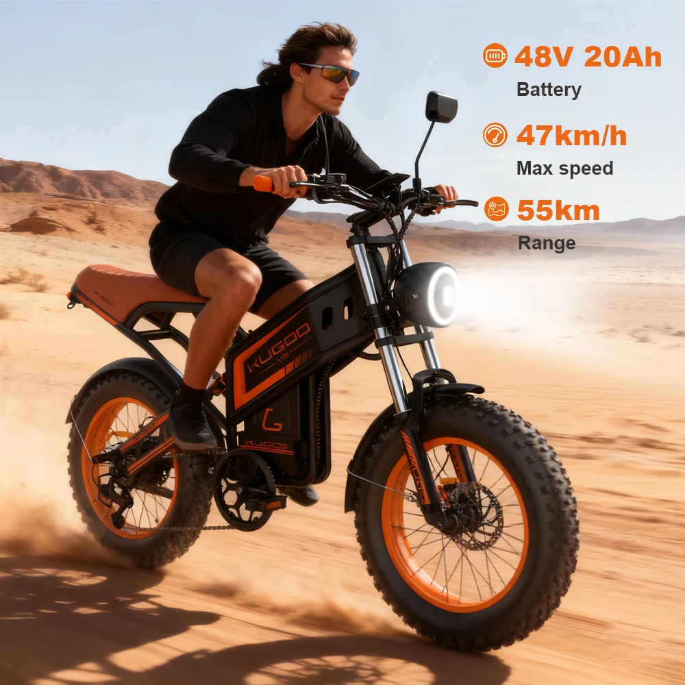 Электрический мотоцикл KUGOO V5, диапазон 55 км, электрический велосипед для взрослых, электрический велосипед для бездорожья 20 Ач с двигателем 750 Вт, двойная подвеска, EBike