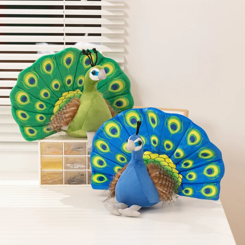 Vivid Peacock Plush Stuffed Animal Toy 22cm Soft Fluffy Simulated Bird Doll Cute Home Decoration Toy Birthday Christmas Gift