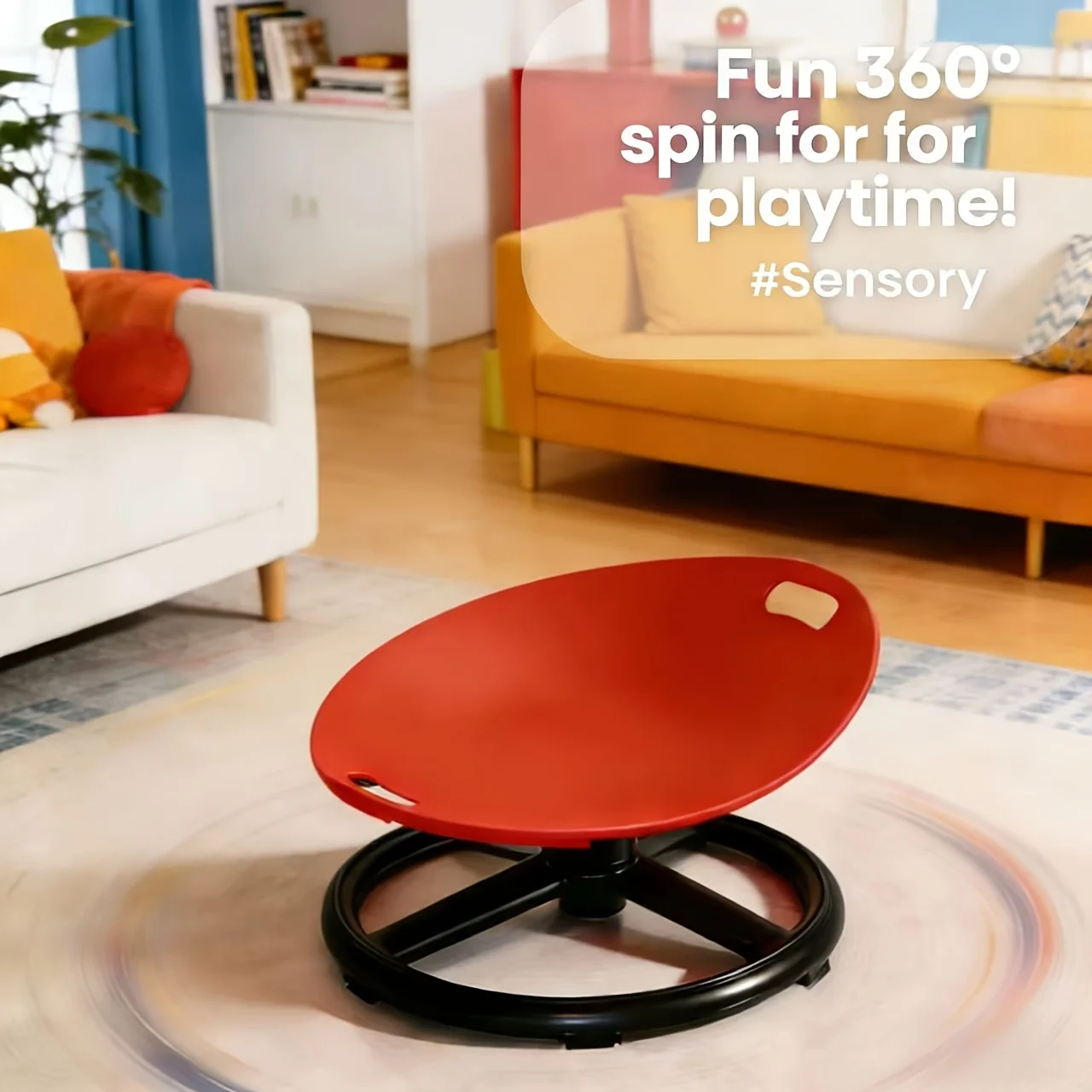 

Вращающееся сенсорное кресло для улицы, красно-синее, из прочного пластика и металла, подходит для людей с аутизмом и СДВГ.