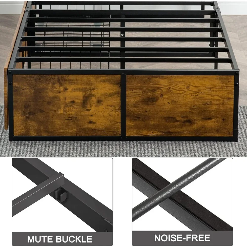 Twin Bed Frame Met 2 Xl Opbergladen, Metalen Platform Bed Frame W/Treeplank, 9 Sterke Metalen Lamellensteun/Geen Boxspring Nodig